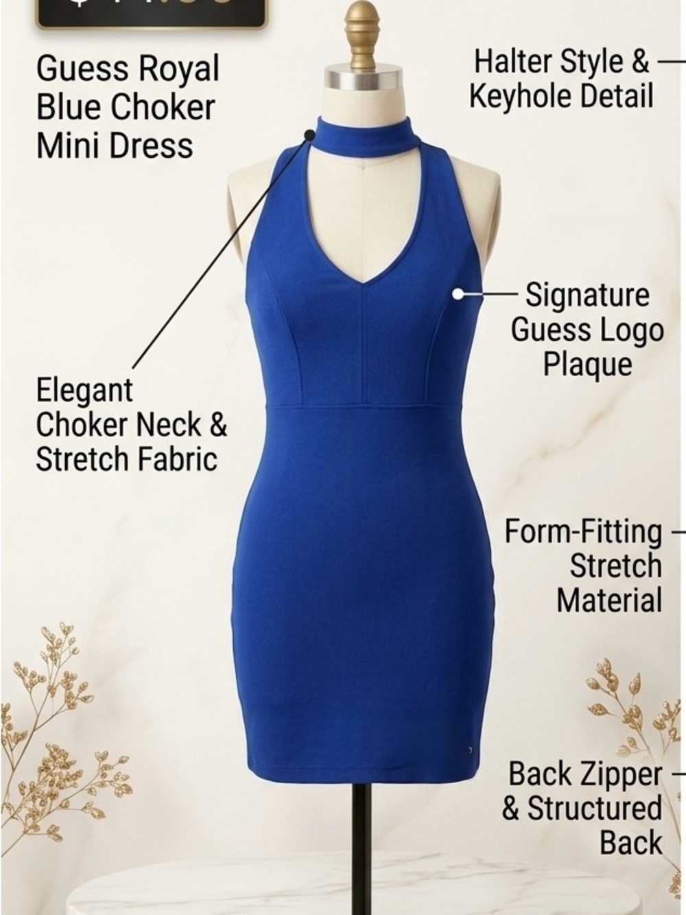 GUESS Royal Blue Choker Halter Mini Dress